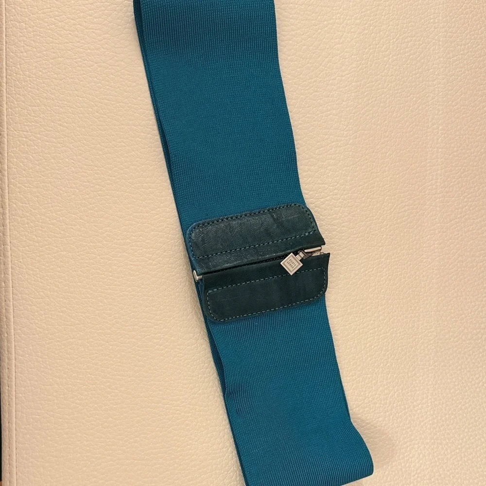 Herve Leger Teal Leather Zipper Accent Belt authentic